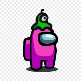 HD Pink Among Us Character With Brain Slug Hat PNG