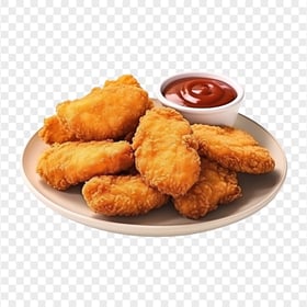 Crispy Chicken Nuggets on Plate with ketchup HD PNG