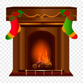 Vector Cartoon Christmas Fireplace Santa Socks PNG