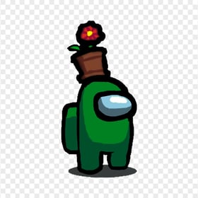 HD Among Us Green Crewmate Character With Flower Pot Hat PNG