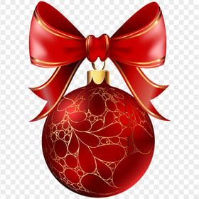 HD Ribbon Bow With Red Ornament Ball PNG