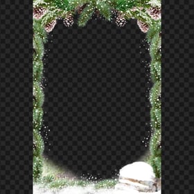 Download Christmas Snowy Pine Leaves Frame PNG