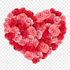 Valentine's Love Pink And Red Roses Heart Shape PNG