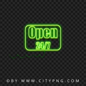 Open 24/7 Green Neon Logo Sign PNG