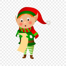 HD Christmas Elf Cartoon Character Holding Paper PNG