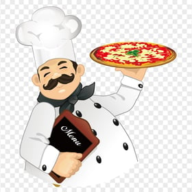 Cartoon Clipart Chef Holding a Pizza Italian HD PNG