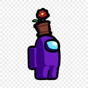 HD Purple Among Us Crewmate Character With Flower Pot Hat PNG