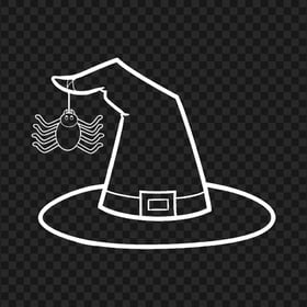 HD Halloween Outline White Witch Hat With Spider PNG