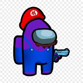 HD Super Mario Purple Among Us Crewmate Character Hold Gun PNG