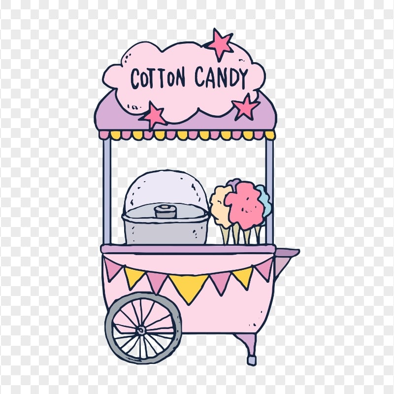 Clipart Cartoon Cotton Candy Cart PNG