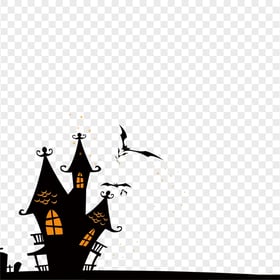 HD Halloween Castle Silhouette With Flying Bats PNG