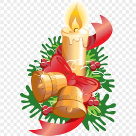 Christmas Candle, Bells & Ribbon Cartoon  Illustration
