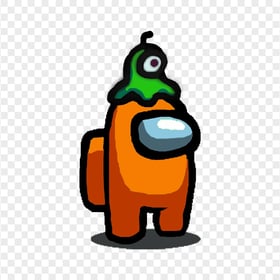 HD Orange Among Us Character With Brain Slug Hat PNG