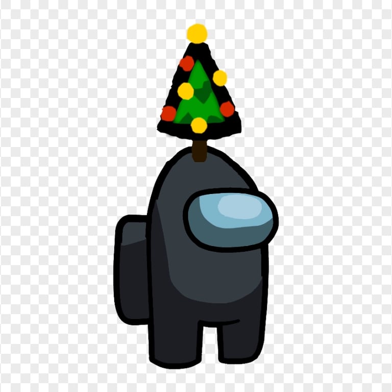HD Black Among Us Crewmate Character With Christmas Tree Hat On Top PNG