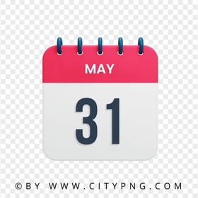31th May Date Red & White Calendar Icon HD Transparent PNG