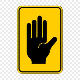 HD Black Hand Stop Silhouette On Yellow Caution Road Sign PNG