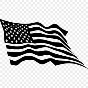 Black Outline Waving United States USA Flag