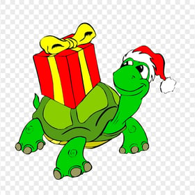 HD Cartoon Green Turtle Wearing Santa Hat Cap PNG