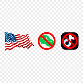 WeChat And TikTok Logos Us Flag Banned Ban Sign