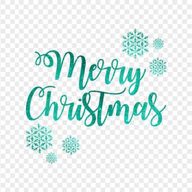 HD Turquoise Glitter Merry Christmas Text Logo With Snowflakes PNG