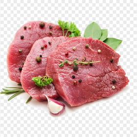 Fresh Raw Meat Beef steak and Garlic Transparent Background