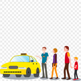 Vector Cartoon Passengers With Yellow Taxi Car PNG