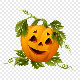 Cute Halloween Pumpkin With Leaves Illustration