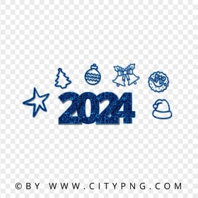 Christmas 2024 Text With Items Blue Glitter Style HD PNG