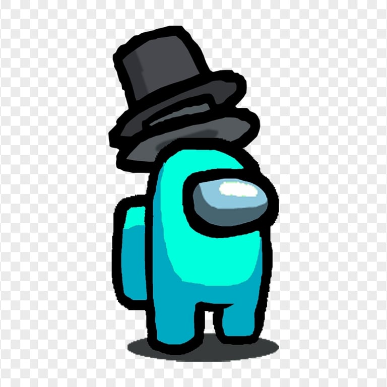 HD Cyan Among Us Character With Double Top Hat PNG