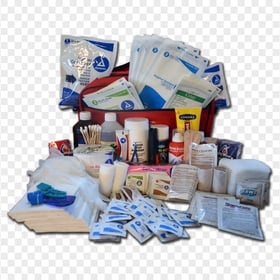 Opened First Aid Bag With Group Medicine Supplies
