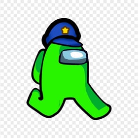 HD Green Among Us Character Walking With Police Hat PNG