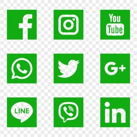 Transparent HD Social Media Green Square Icons