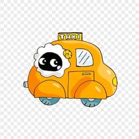 Cartoon Sheep Driving Taxi Cab Car PNG