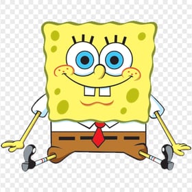 HD SpongeBob Sitting And Smiling Front View Character PNG