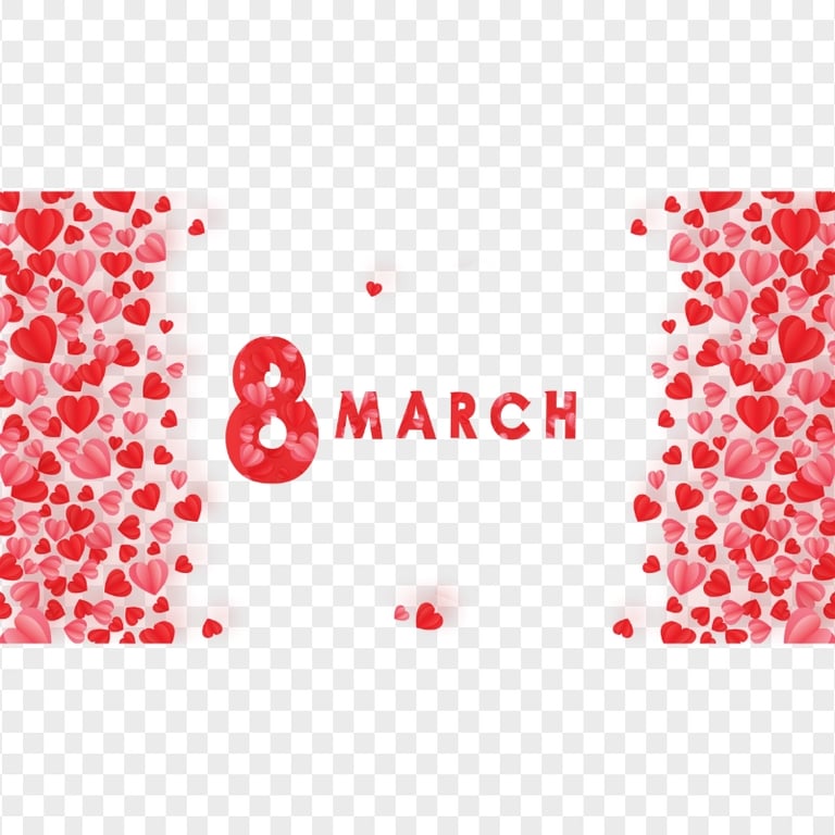 8 March Women's Day Text With Red Hearts PNG Image