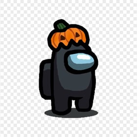 HD Black Among Us Character With Pumpkin Hat Halloween PNG