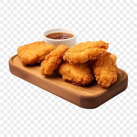 HD Chicken Nuggets On a Wooden Plate with Sauce Bowl PNG
