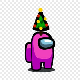 HD Among Us Pink Crewmate Character With Christmas Tree Hat PNG