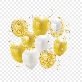 HD Celebration Gold And White Silver Balloons PNG