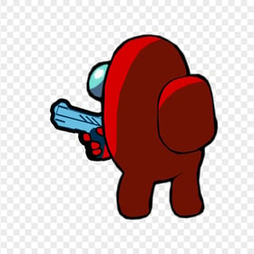 HD Red Among Us Character Back View Pointing Gun PNG