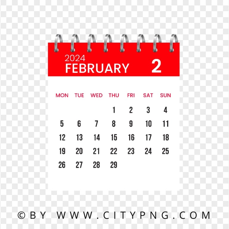 Vector Calendar Page for February 2024 HD Transparent PNG | Citypng