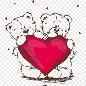Two Drawing Bears Holding A Heart HD PNG
