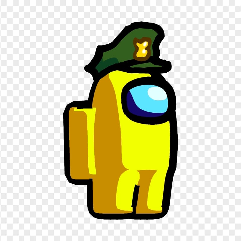 HD Yellow Among Us Character Wear Military Hat PNG