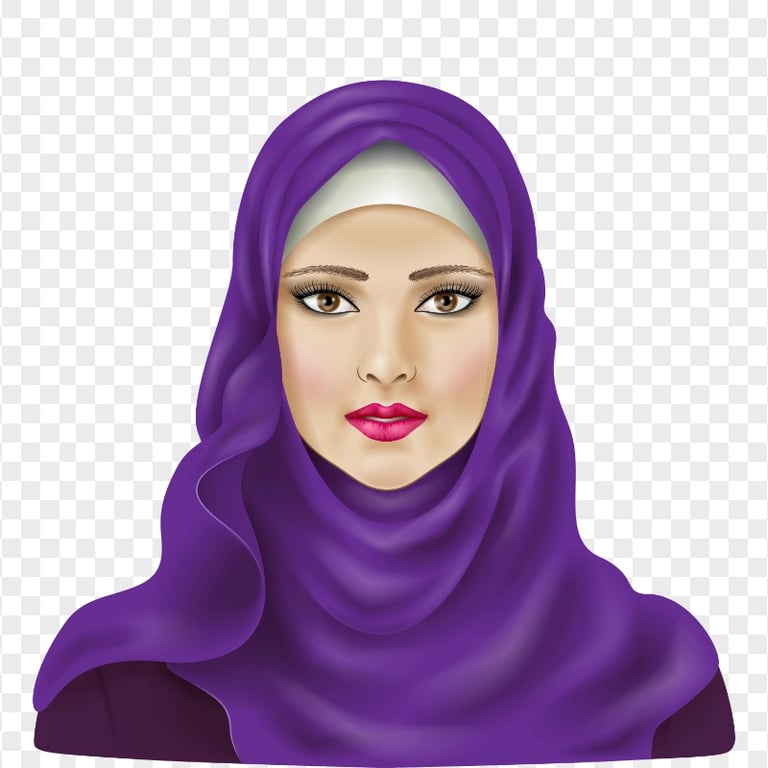 HD Muslim Woman With Purple Hijab Vector Front View PNG