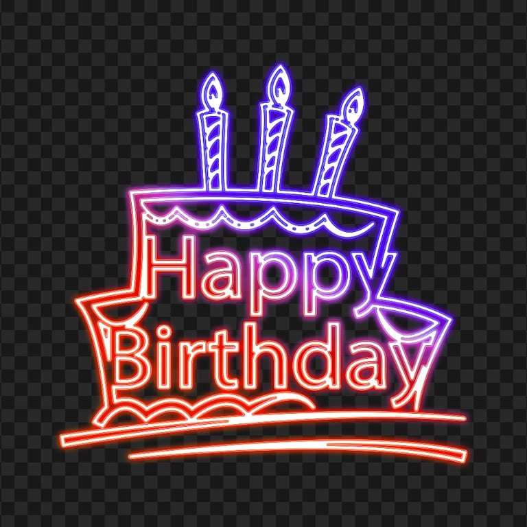 HD Red & Blue Happy Birthday Glowing Neon Sign PNG