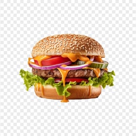 Tasty Grilled Juicy Beef Burger With Melted Cheese HD PNG