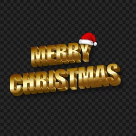 3D Gold Merry Christmas Text With Santa Hat HD PNG