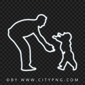 HD Father With Child, Son White Neon Silhouette Transparent PNG