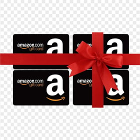 Group Of Amazon Gift Cards With Red Ribbon