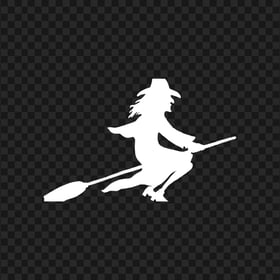HD Halloween White Witch Flying On A Broom White Silhouette PNG
